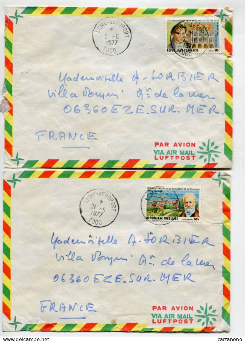 ECRIVAIN VICTOR HUGO - République Togolaise -  Affranchissement Sur Lettre Par Avion - 2 Lettres - Ecrivains