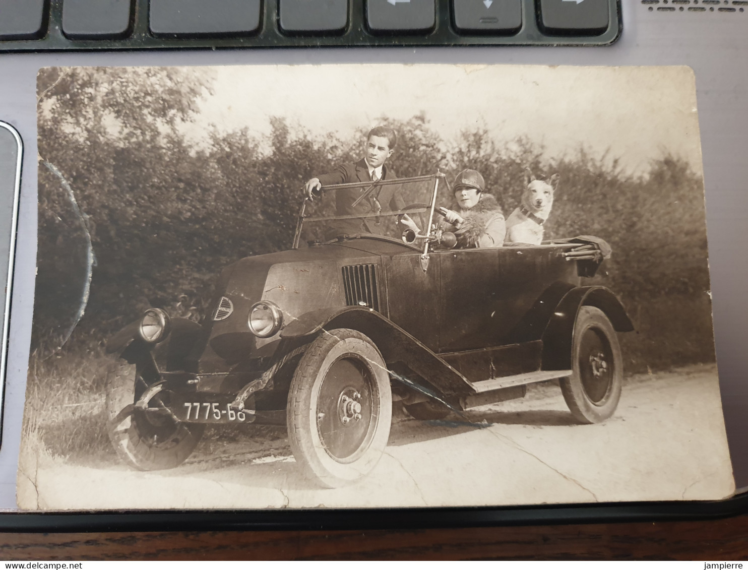 Carte-Photo : Voiture Renault NN, Un Couple Et Son Chien - Passenger Cars