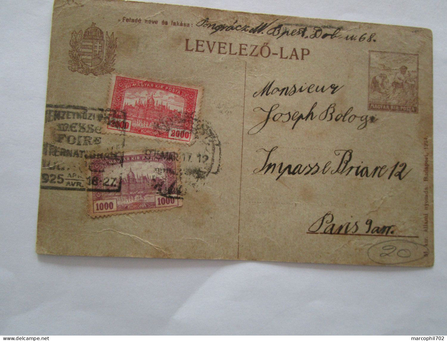 Hongrie Vieux Entier Postal + 2 Timbres Pour Paris - Marcofilie