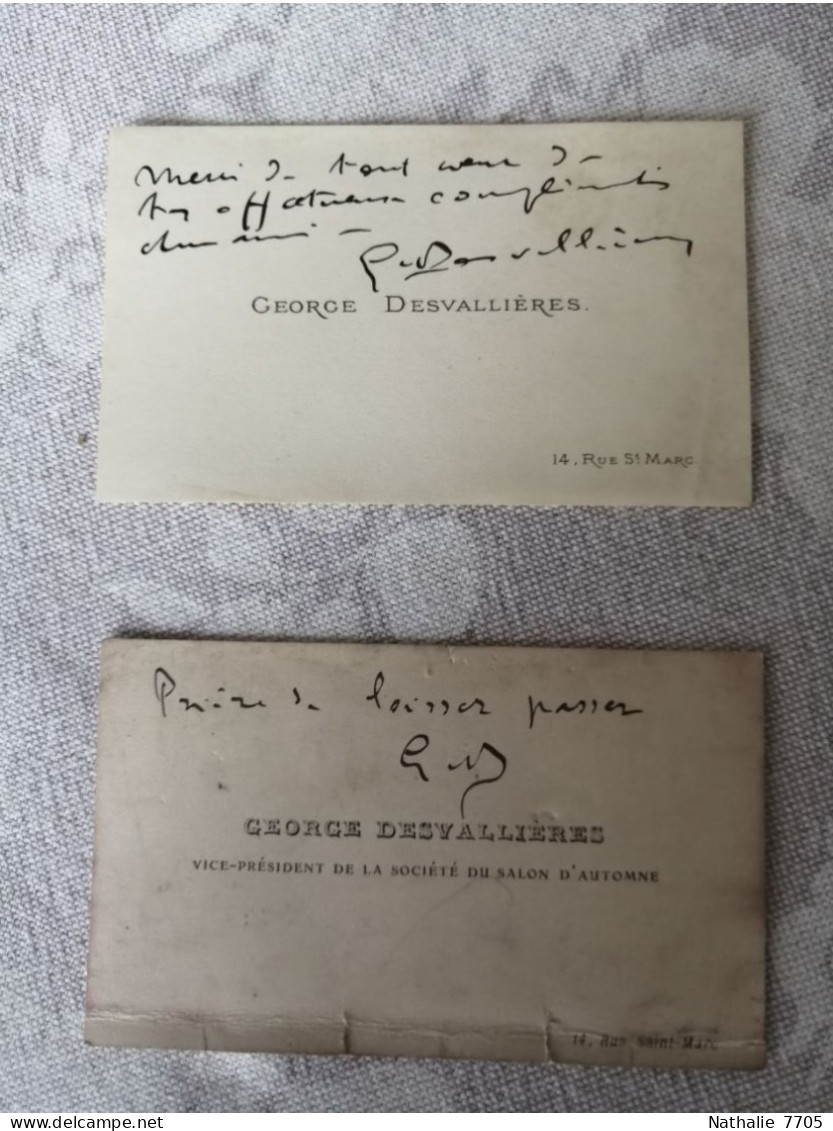 Lot De 5 Correspondances Adressées à George DESVALLIERES - Peintre- (1861-1950) + 2 Cartes De Visites Avec Autographe - Painters & Sculptors