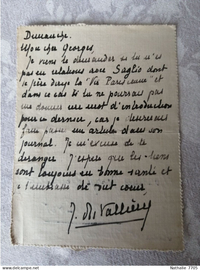 Lot de 5 correspondances adressées à George DESVALLIERES - Peintre- (1861-1950) + 2 cartes de visites avec autographe