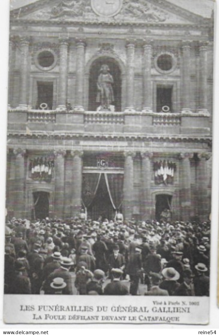 Les Funérailles Du Général GALLIENI (1849 -1916) La Foule Défilant Devant Le Catafalque- Visé à Paris N. 1002 - 1914-18