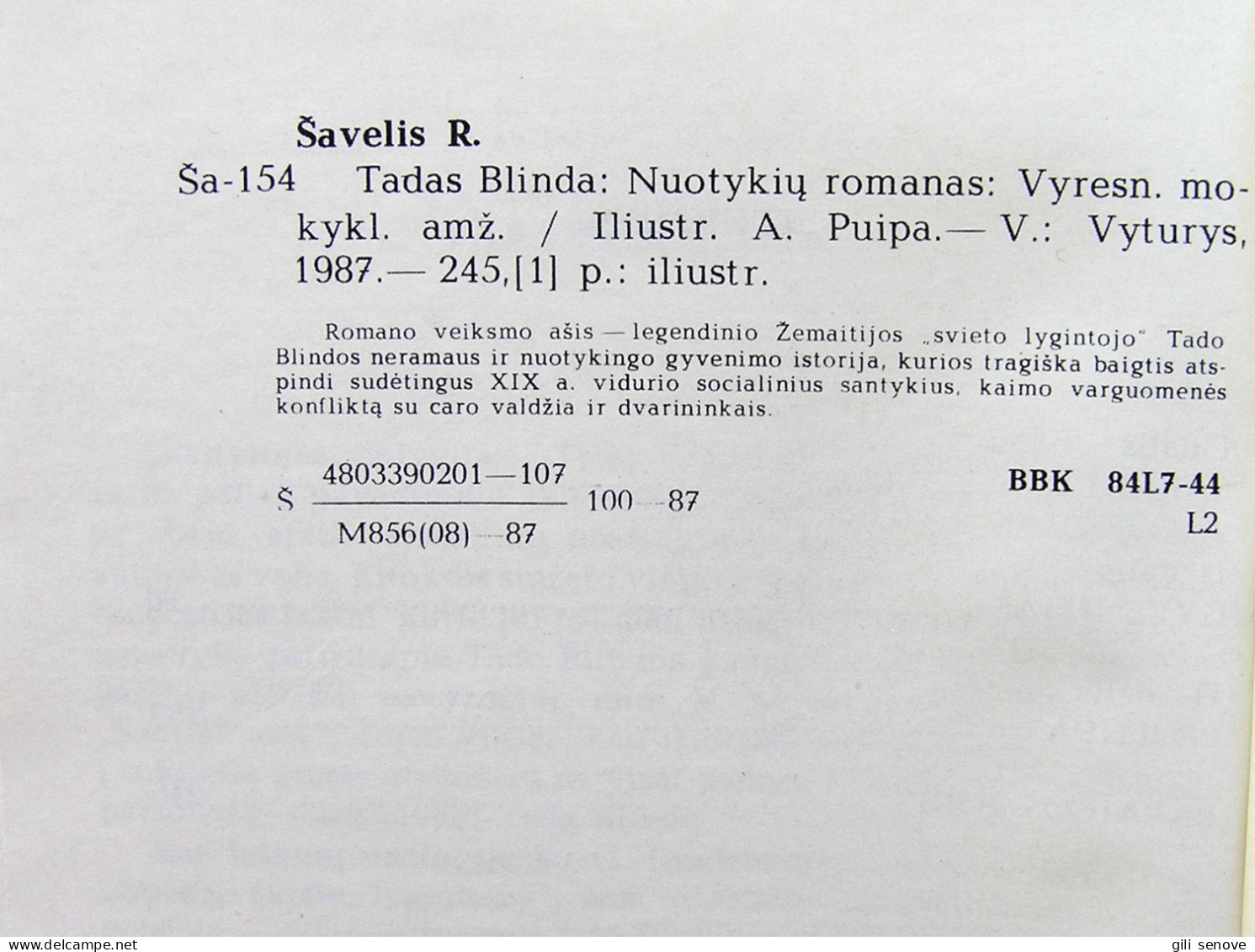 Lithuanian Book / Tadas Blinda Šavelis 1987 - Cultura