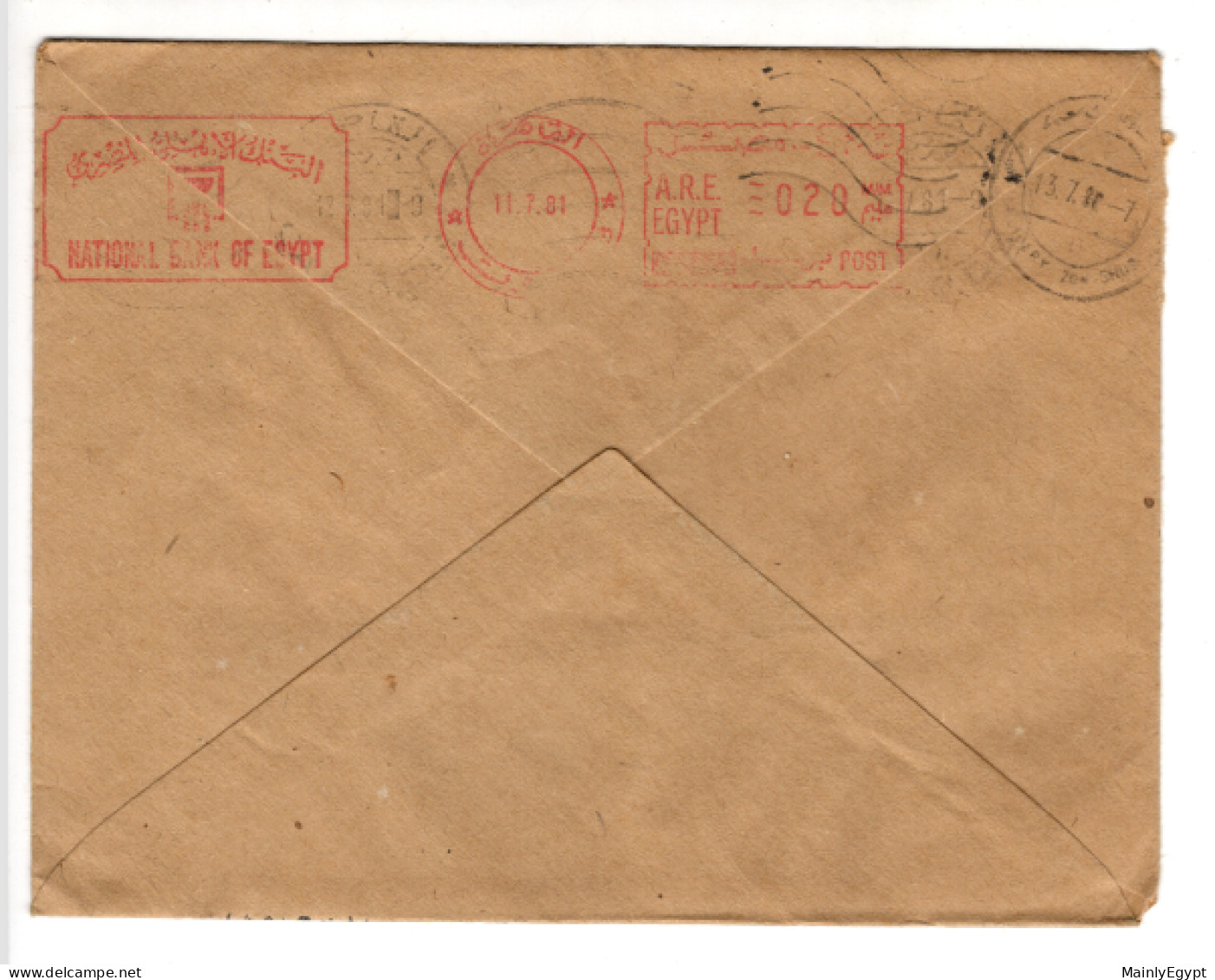 EGYPT: Cover 1981, Bank Mail, Machine Stamp Red National Bank Of Egypt (S066) - Brieven En Documenten