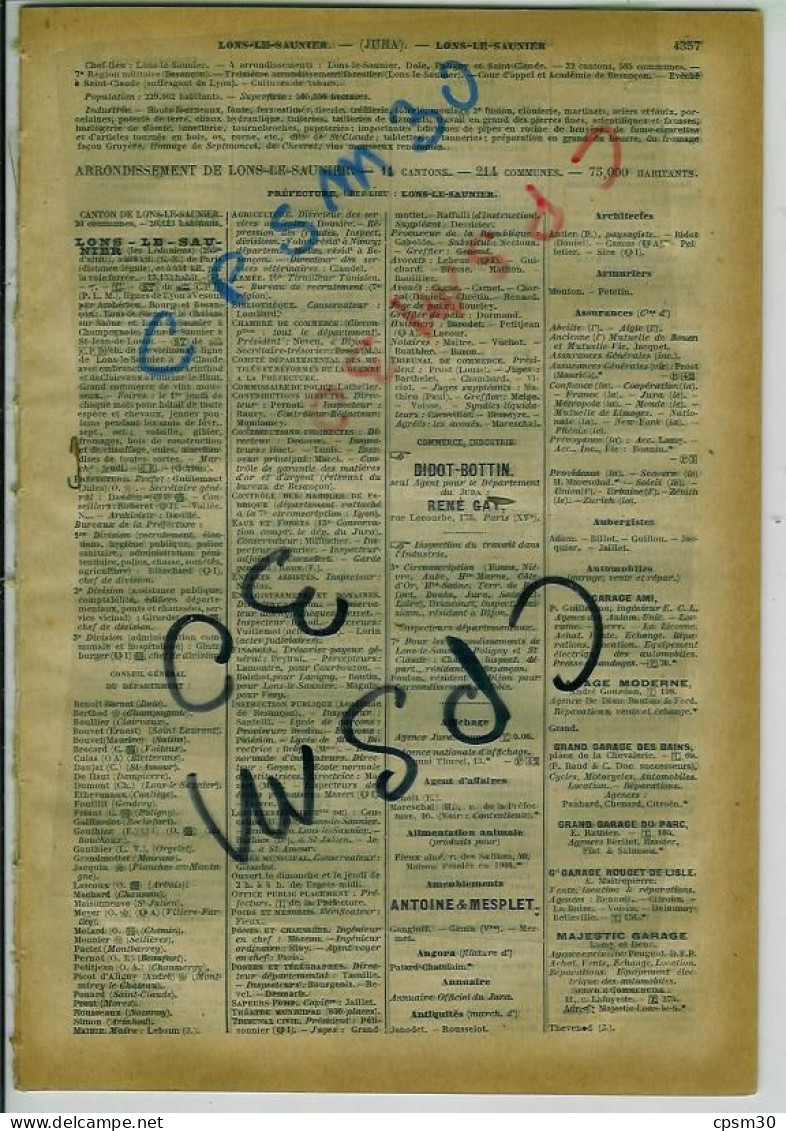 ANNUAIRE - 39 - Département Jura - Année 1925 - édition Didot-Bottin - 45 Pages - Directorios Telefónicos