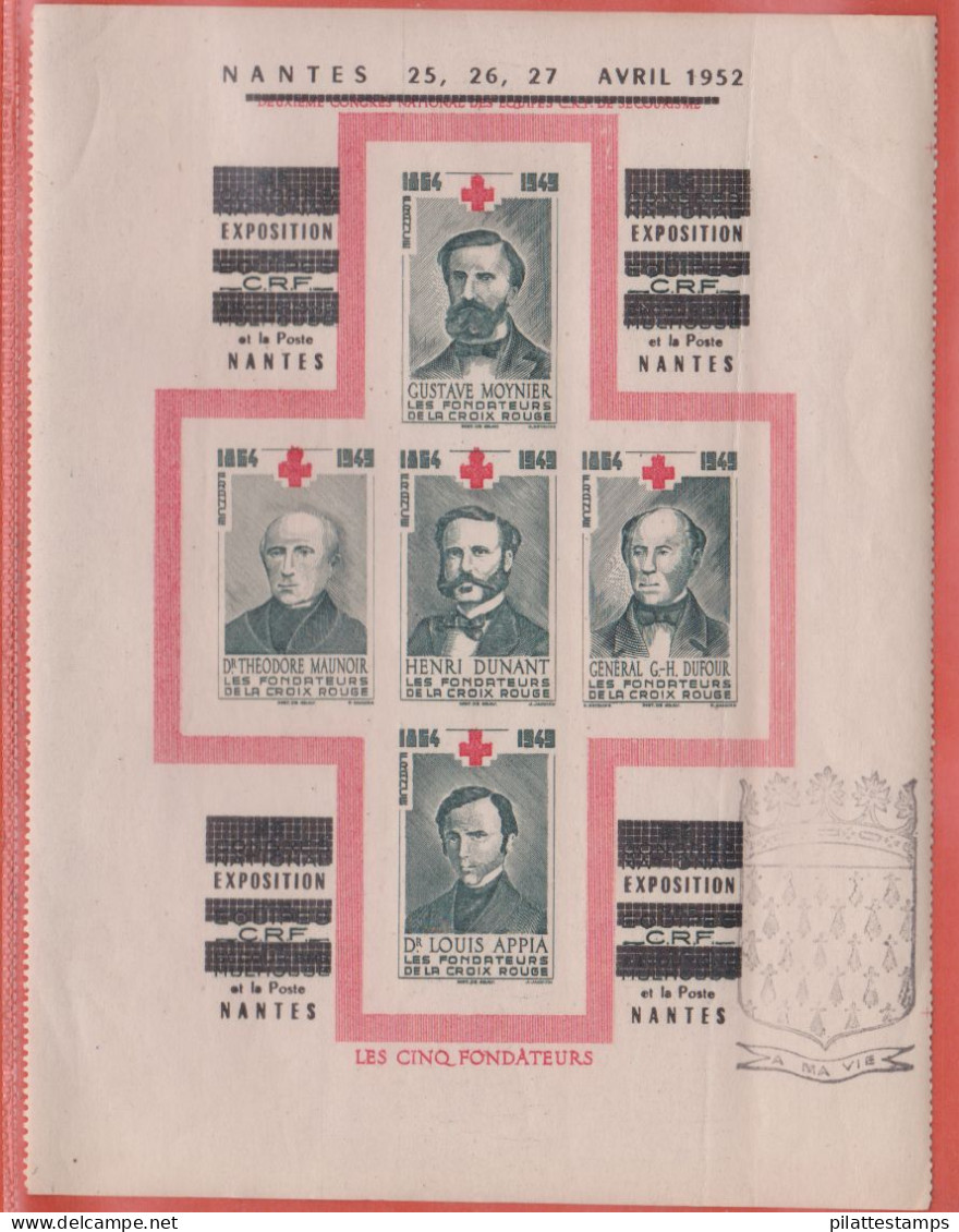 FRANCE BLOC** DE 5 VIGNETTES CROIX ROUGE DE 1949 EXPO DE NANTES NON DENTELE - Red Cross