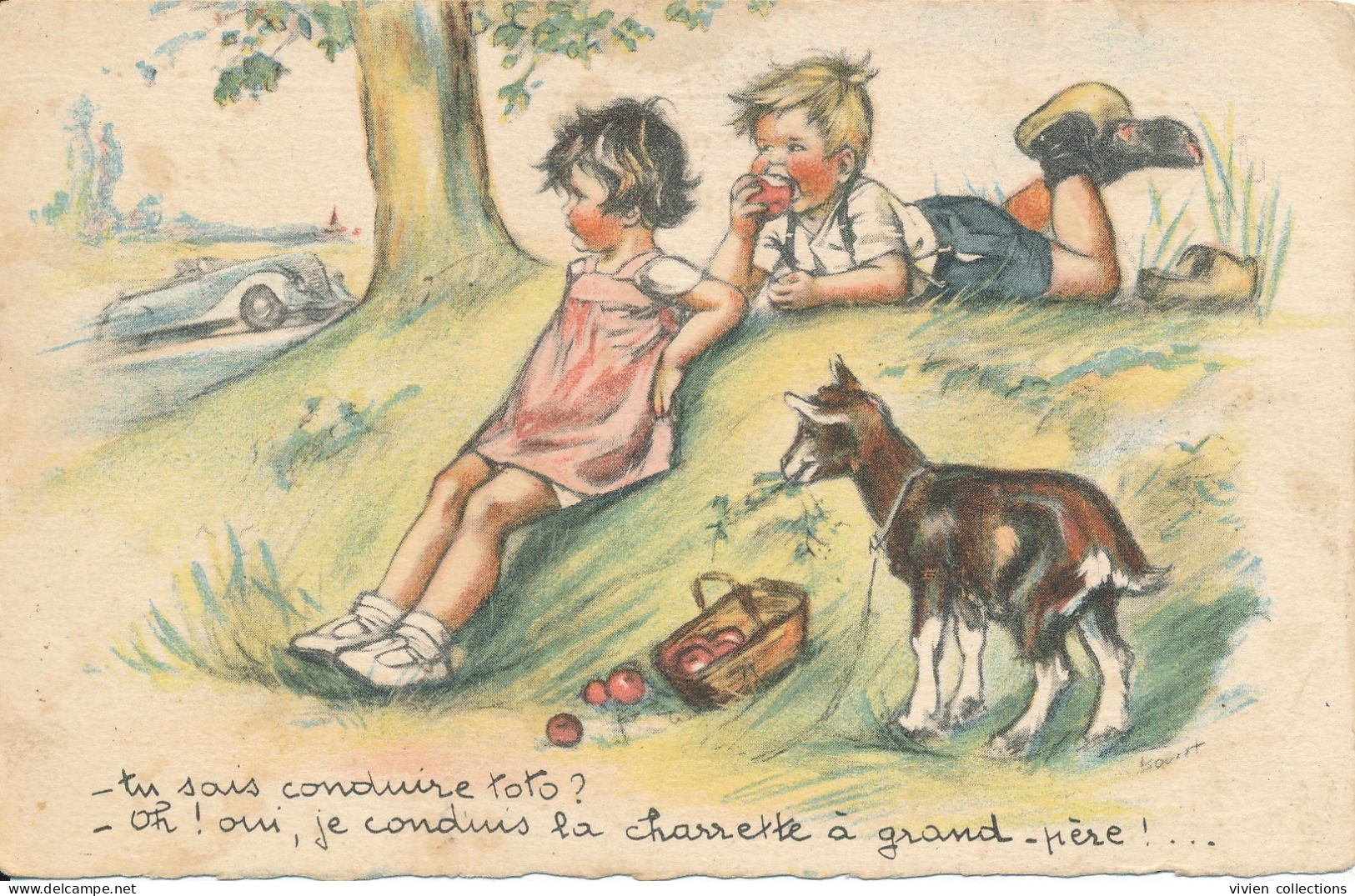 Carte Illustrateur Germaine Bouret Tu Sais Conduire Toto ? Oh Oui Je Conduis La Charette De Grand Père ! - Bouret, Germaine