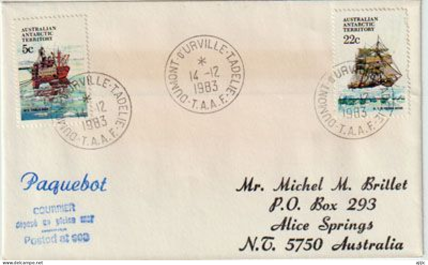 Australian Antarctic Expedition. "Posted At Sea" Port Of Call Of Dumont D'Urville.Terre Adélie 1983, Letter To Australia - Covers & Documents