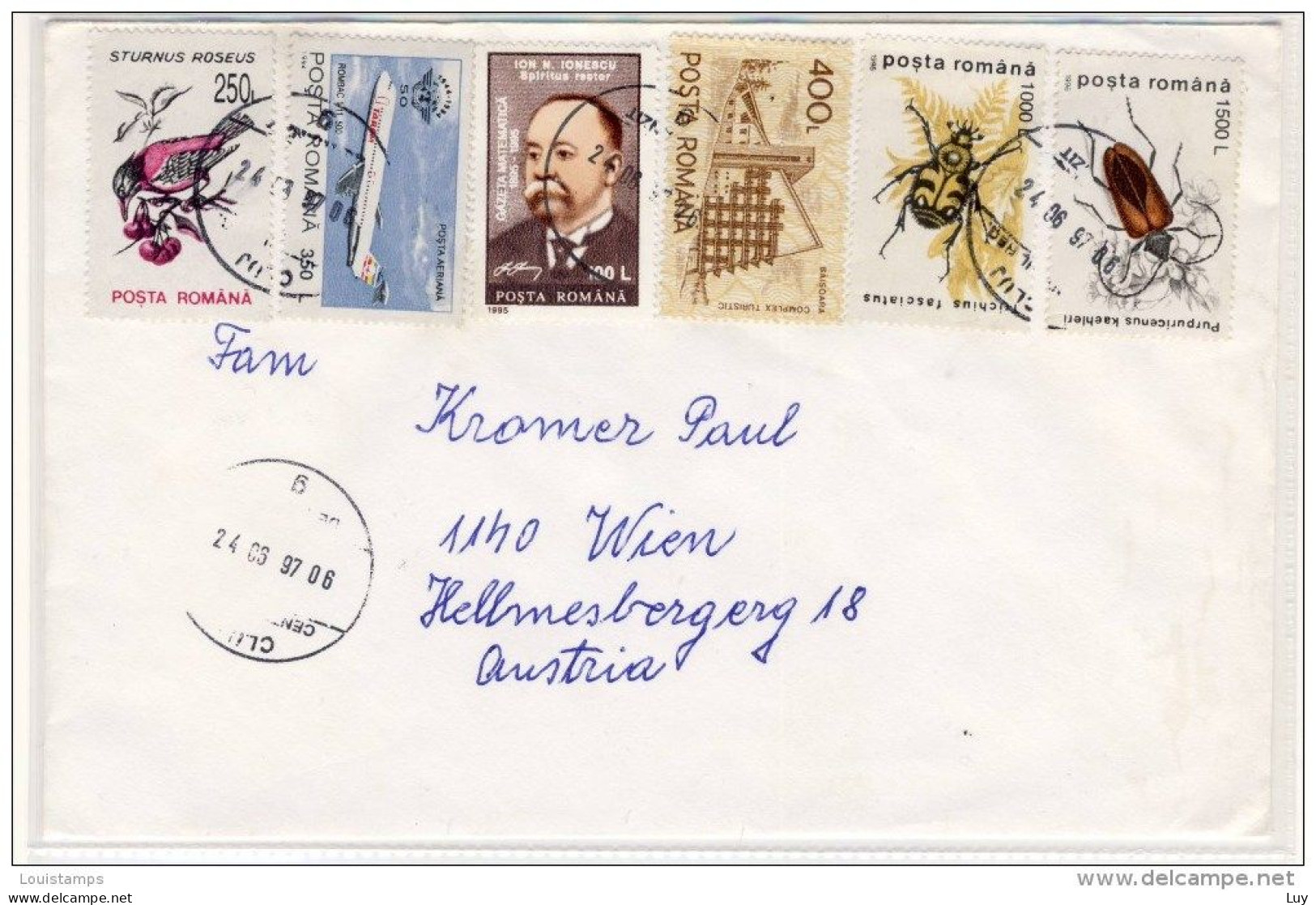 Romania - Brief - Cluj - Wien - 24.6.1997 - Refb3 - Covers & Documents