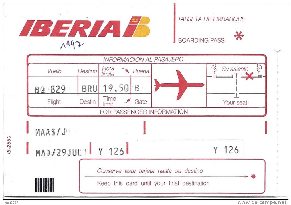 5 Boarding Pass Iberia - Flight Virgin Express BQ829/TV829, Madrid - Brussels - Instapkaart