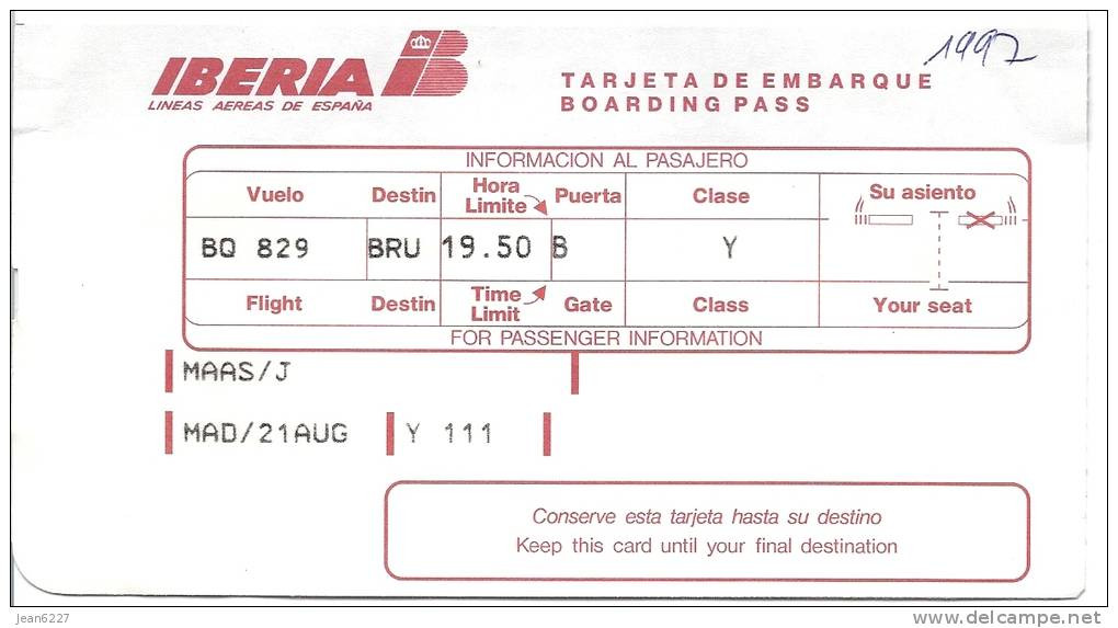 5 Boarding Pass Iberia - Flight Virgin Express BQ829/TV829, Madrid - Brussels - Instapkaart