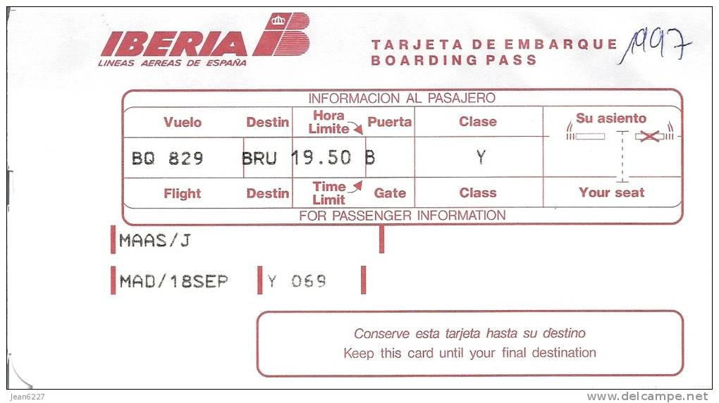 5 Boarding Pass Iberia - Flight Virgin Express BQ829/TV829, Madrid - Brussels - Bordkarten