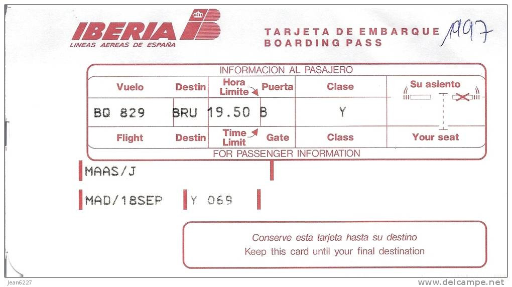 5 Boarding Pass Iberia - Flight Virgin Express BQ829/TV829, Madrid - Brussels - Tarjetas De Embarque