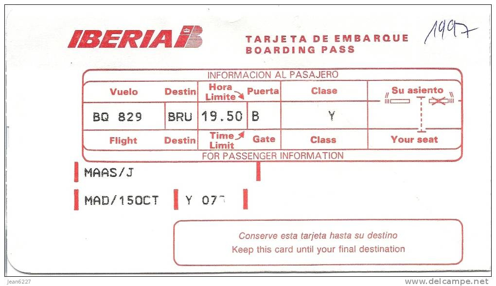 5 Boarding Pass Iberia - Flight Virgin Express BQ829/TV829, Madrid - Brussels - Cartes D'embarquement