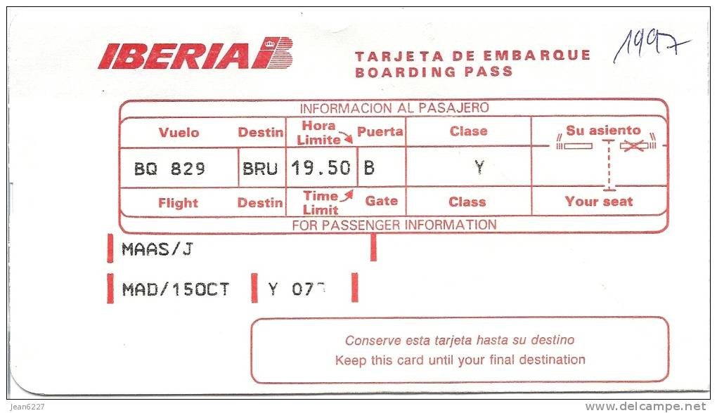 5 Boarding Pass Iberia - Flight Virgin Express BQ829/TV829, Madrid - Brussels - Carte D'imbarco