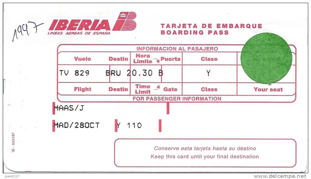 5 Boarding Pass Iberia - Flight Virgin Express BQ829/TV829, Madrid - Brussels - Bordkarten