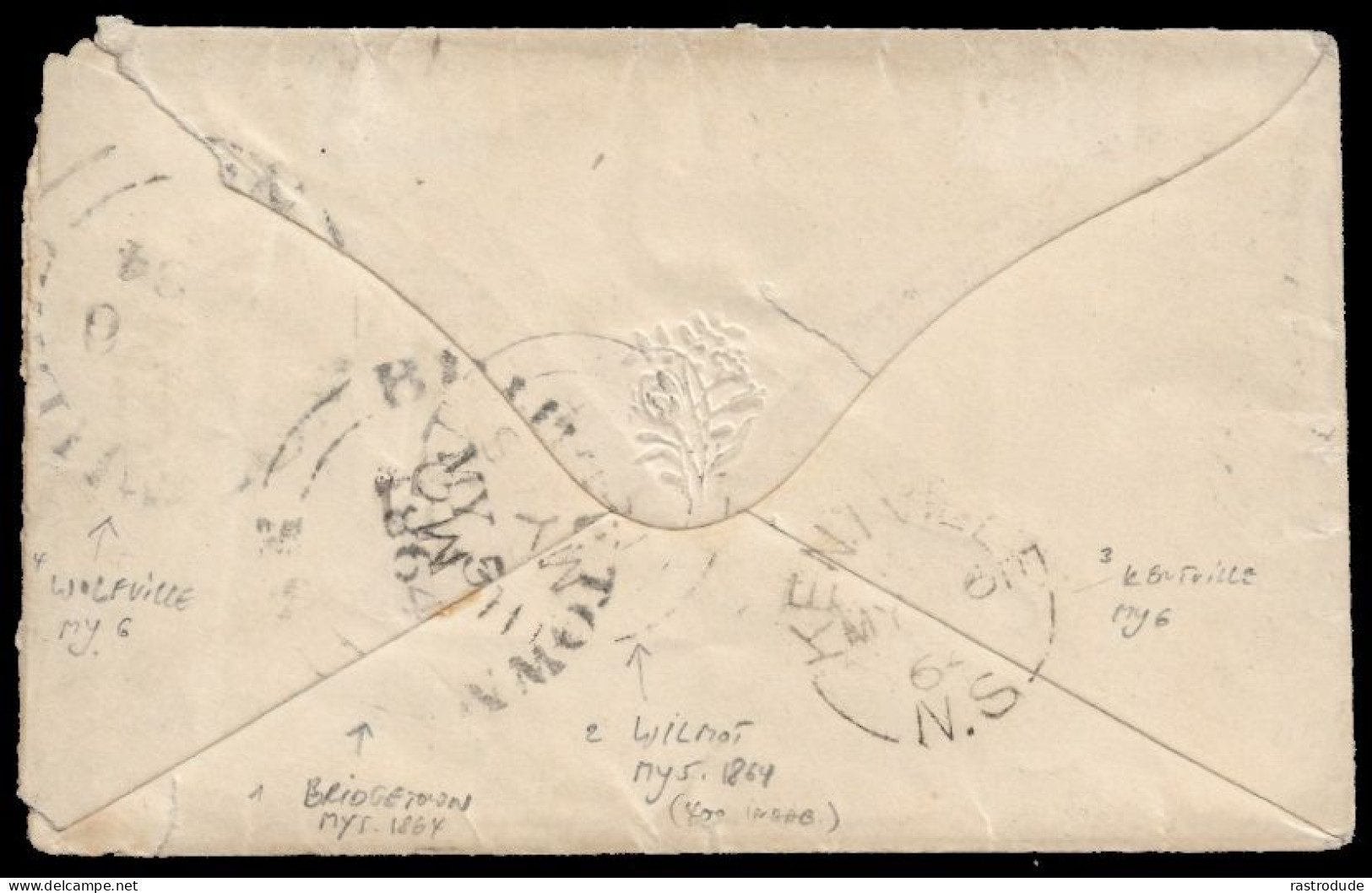 1864 VERY RARE - NOVA SCOTIA COVER 5C ON WHITE PAPER CANCELLED BY UNRECORDED MUTE 64 POINT CANCEL - Storia Postale