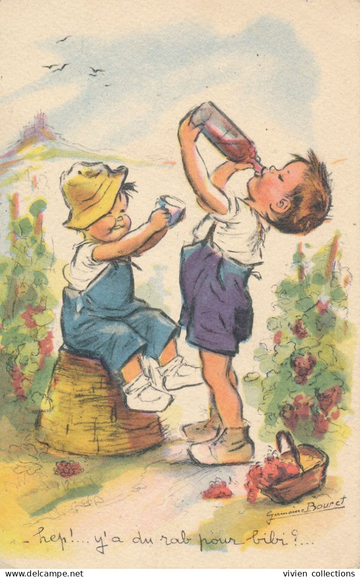 Carte Illustrateur Germaine Bouret Y'a Du Rab Pour Bibi - Dans Les Vignes, Un Coup De Rouge - Bouret, Germaine