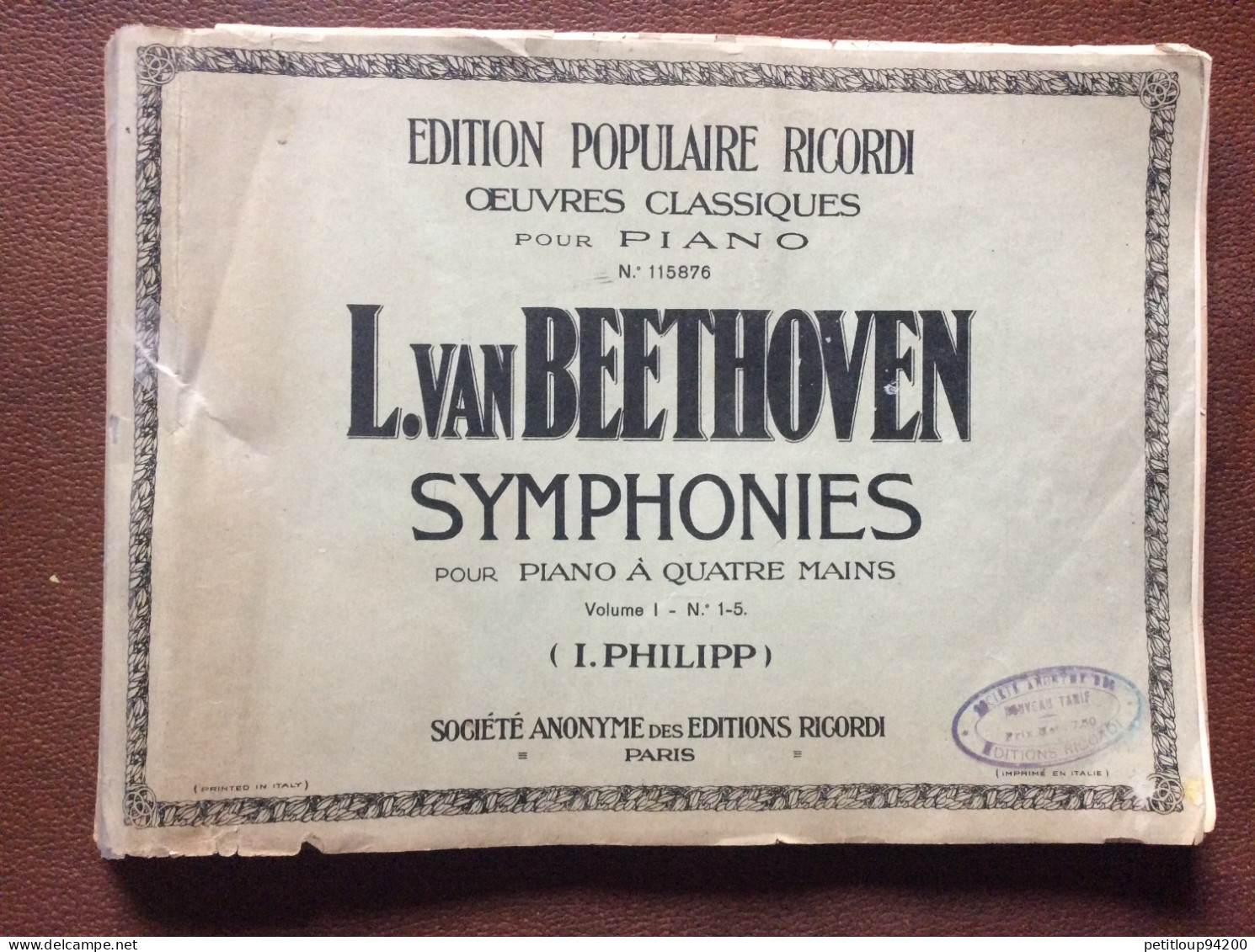 L.Van BEETHOVEN  Symphonies Pour Piano à Quatre Mains  I.PHILIPP  Societe Anonyme Des Éditions Rigordi - Klavierinstrumenten