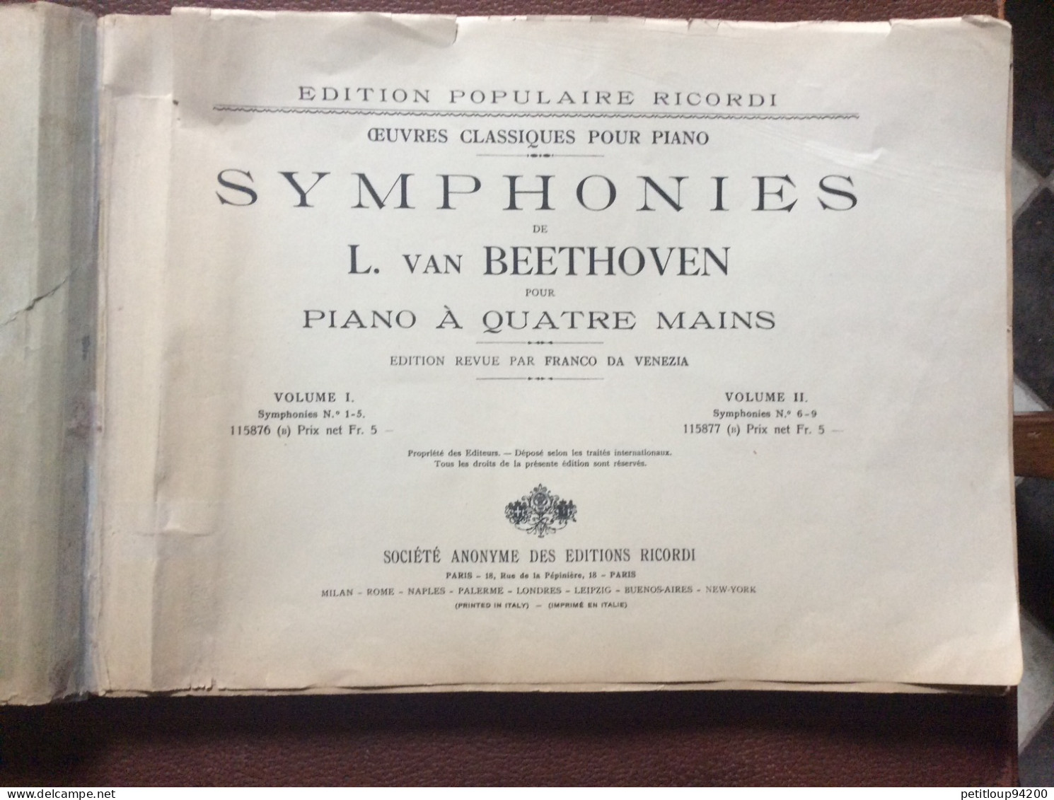 L.Van BEETHOVEN  Symphonies Pour Piano à Quatre Mains  I.PHILIPP  Societe Anonyme Des Éditions Rigordi - Klavierinstrumenten