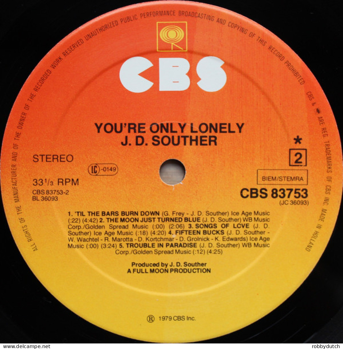 * LP *  J.D. SOUTHER - YOU'RE ONLY LONELY (Europe 1979) - Country & Folk