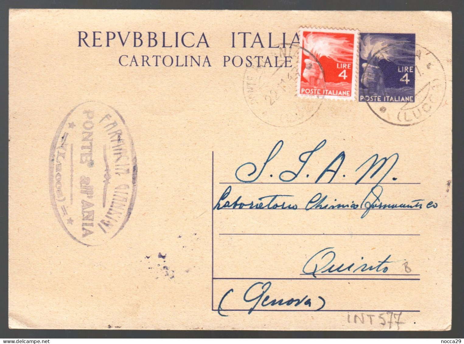 CARTOLINA COMMERCIALE - PONTE ALL'ANIA - BARGA ( LUCCA) - 1947 - TIMBRO FARMACIA GIANNINI (INT577) - Mercanti