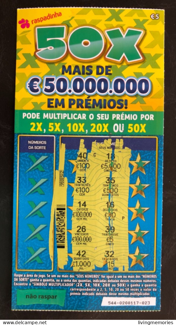 114 G, Lottery Tickets, Portugal, « Raspadinha », « Instant Lottery », « 50 X MAIS DE € 50.000.000 EM PRÉMIOS », Nº 544 - Billets De Loterie