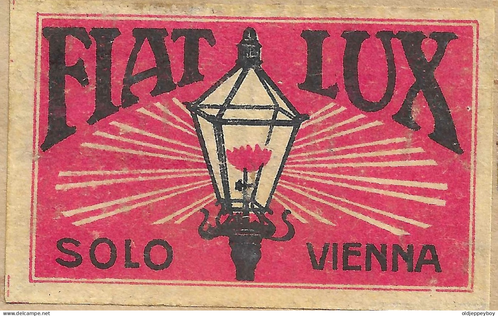 EXTRA  RARE  VINTAGE Phillumeny MATCHBOX LABEL FIAT LUX SOLO "VIENNA"   5  X 3.5 CM   - Boites D'allumettes - Etiquettes