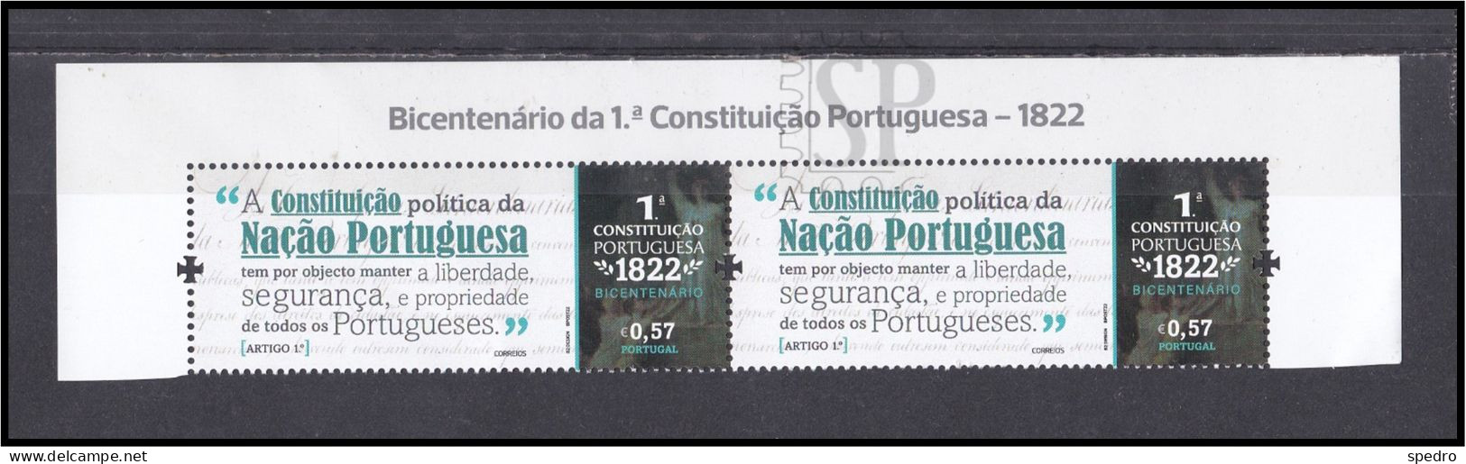 Portugal 2022 200 Anos Da 1.ª Constituição Portuguesa THE FIRST PORTUGUESE CONSTITUTION Upper Line - Ganze Bögen