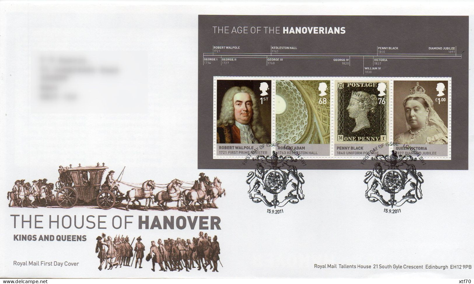 GREAT BRITAIN 2011 The Age Of The Hanoverians M/S FDC - 2011-2020 Ediciones Decimales