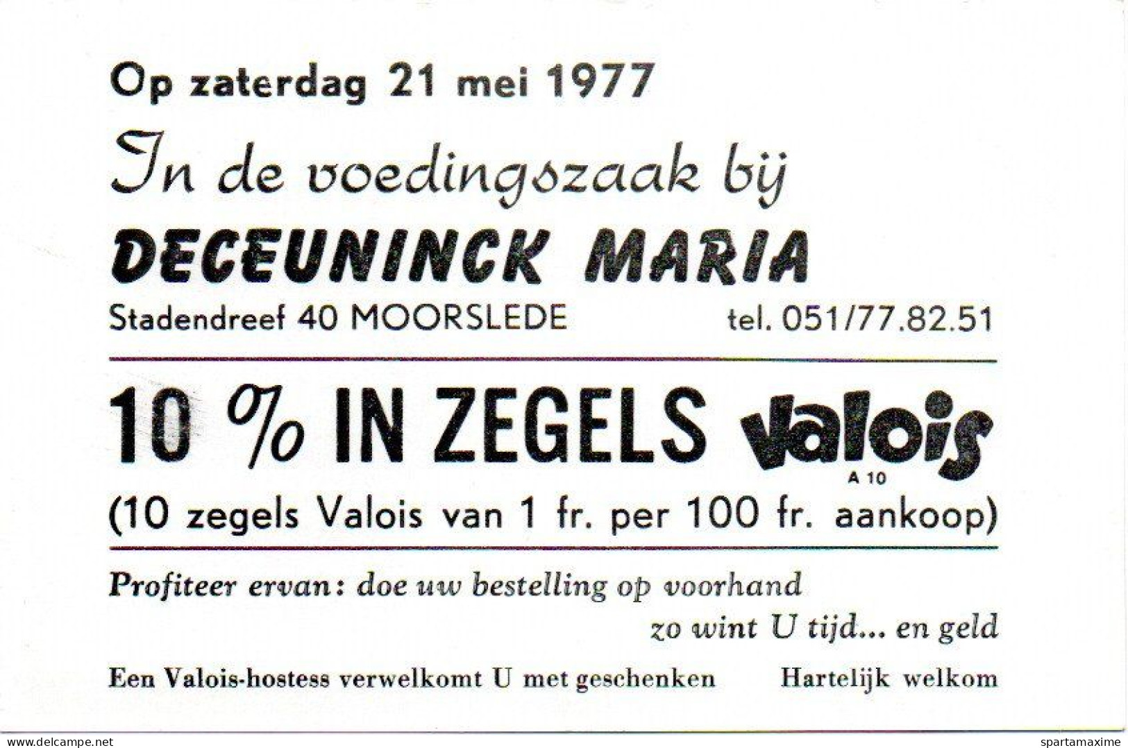 Moorslede - Publiciteitskaart Deceuninck Maria - 21 Mei 1977 (2 Scans) - Moorslede