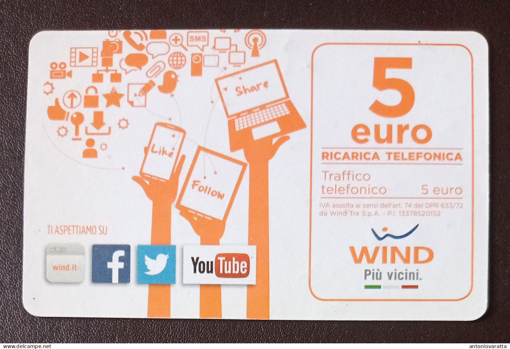 SCH0002 SCHEDE TELEFONICHE - RICARICA WIND - 5 EURO - Openbaar Gewoon