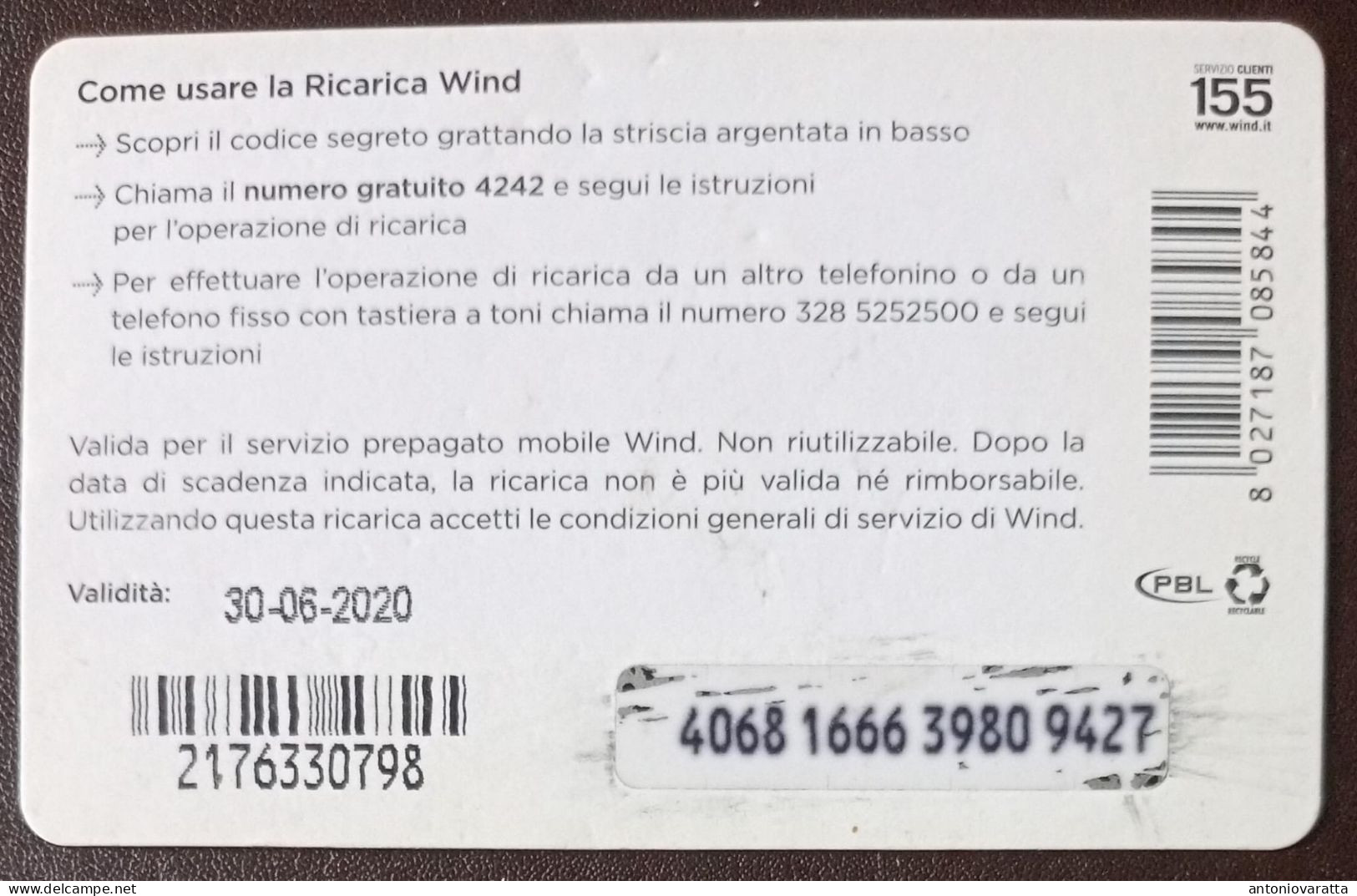 SCH0002 SCHEDE TELEFONICHE - RICARICA WIND - 5 EURO - Públicas Ordinarias
