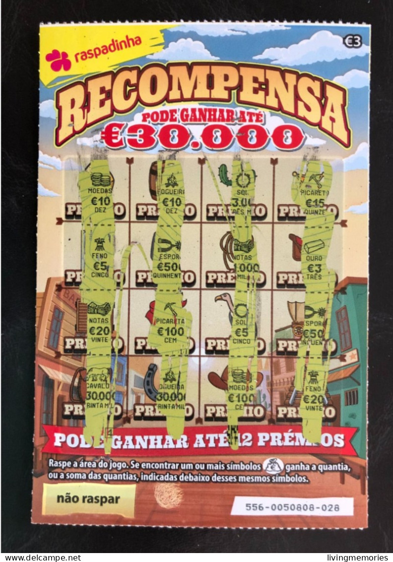 114 G, Lottery Ticket, Portugal, « Raspadinha », « SUPER RECOMPENSA Pode Ganhar Até €50.000 », Nº 556 - Billets De Loterie