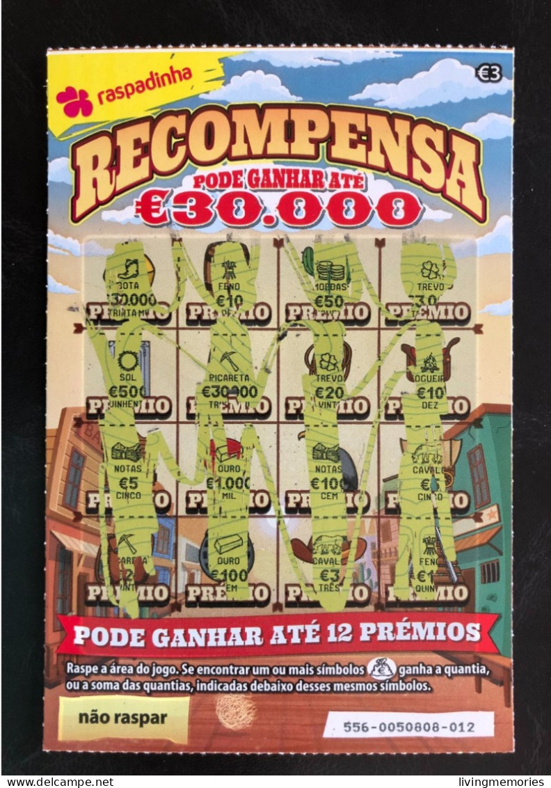 114 G, Lottery Ticket, Portugal, « Raspadinha », « SUPER RECOMPENSA Pode Ganhar Até €50.000 », Nº 556 - Billets De Loterie