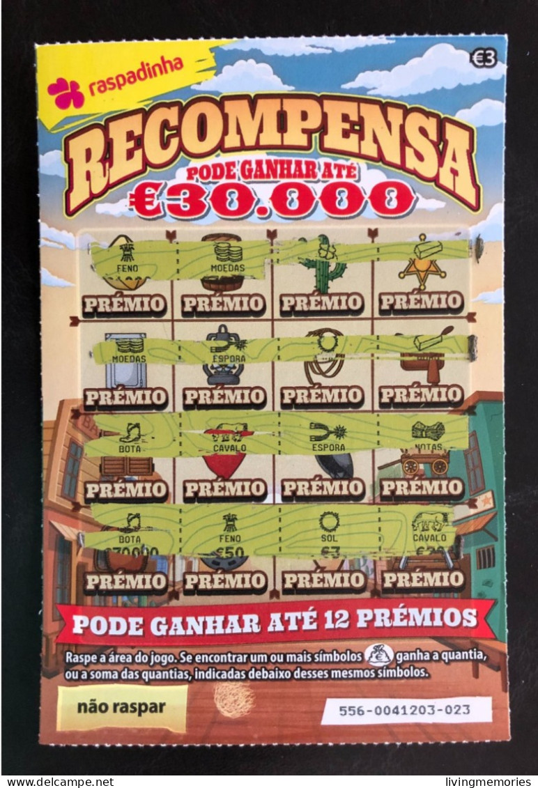 114 G, Lottery Ticket, Portugal, « Raspadinha », « SUPER RECOMPENSA Pode Ganhar Até €50.000 », Nº 556 - Billets De Loterie