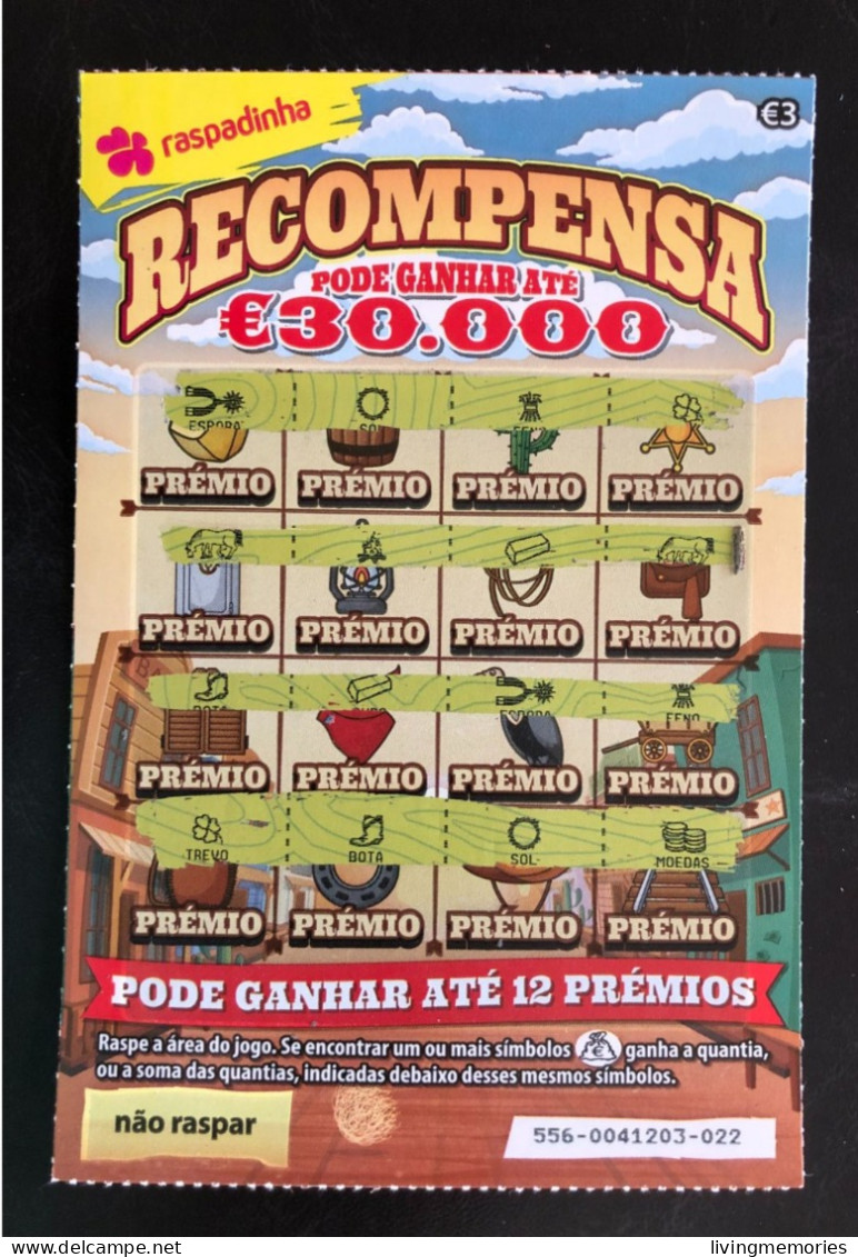 114 G, Lottery Ticket, Portugal, « Raspadinha », « SUPER RECOMPENSA Pode Ganhar Até €50.000 », Nº 556 - Billets De Loterie