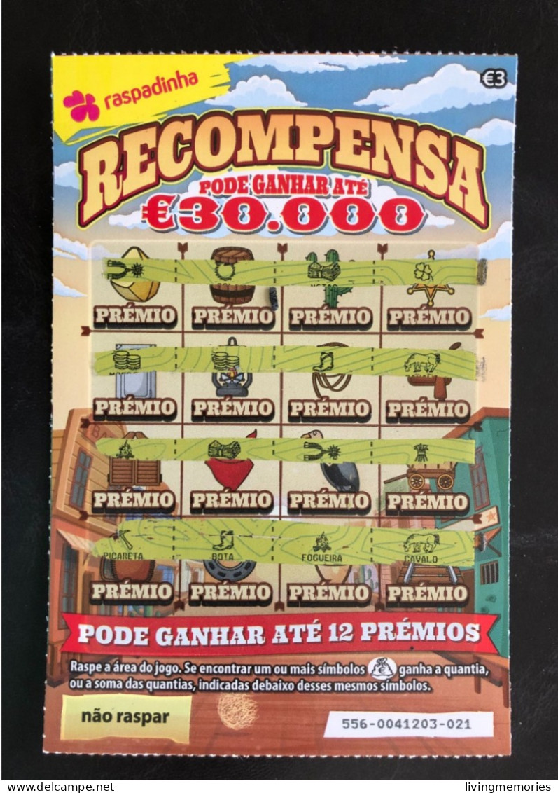 114 G, Lottery Ticket, Portugal, « Raspadinha », « SUPER RECOMPENSA Pode Ganhar Até €50.000 », Nº 556 - Billets De Loterie