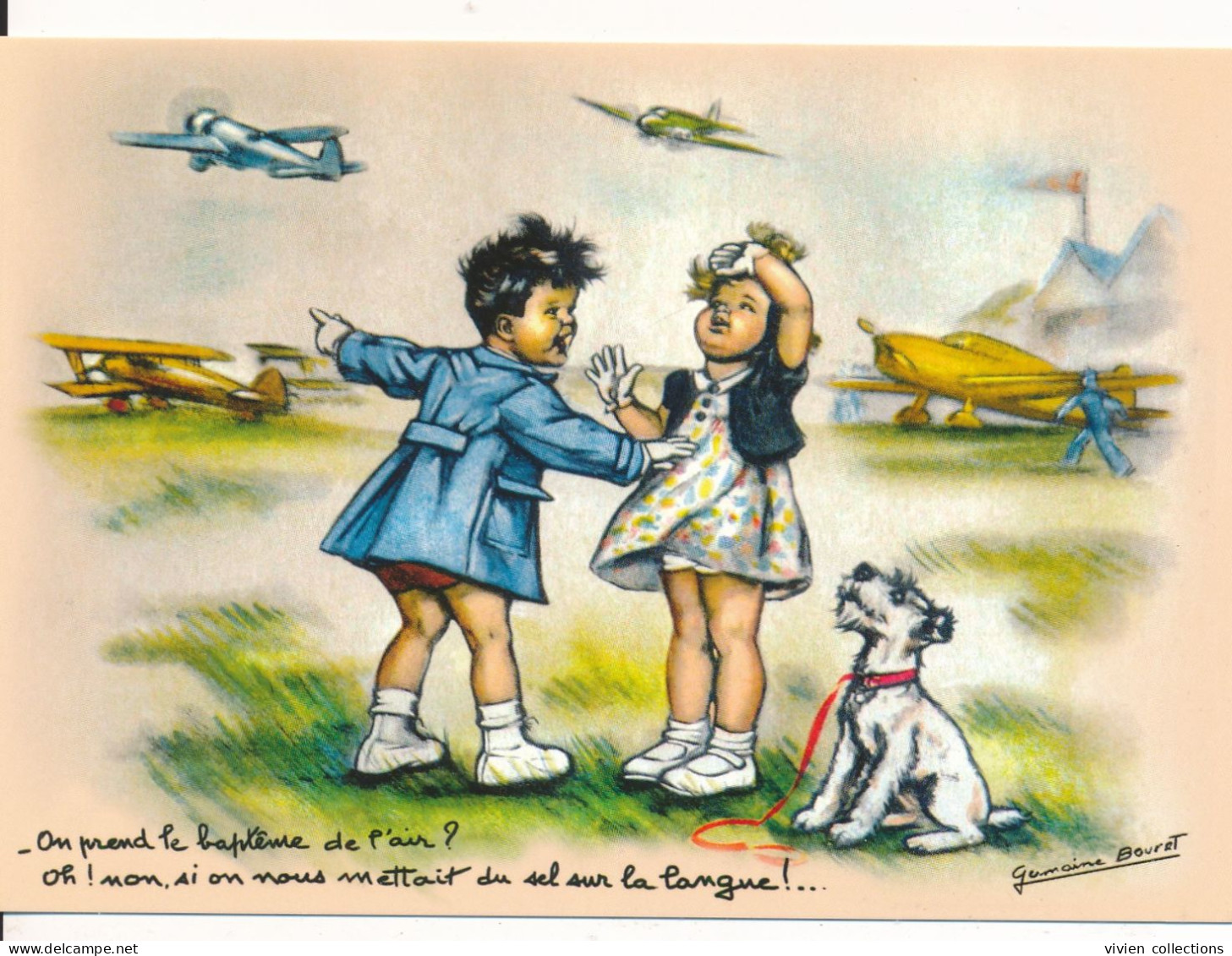 Carte Illustrateur Germaine Bouret On Prend Le Baptême De L'air ? Oh! Non Si On Nous Mettait Du Sel Sous La Langue Avion - Bouret, Germaine