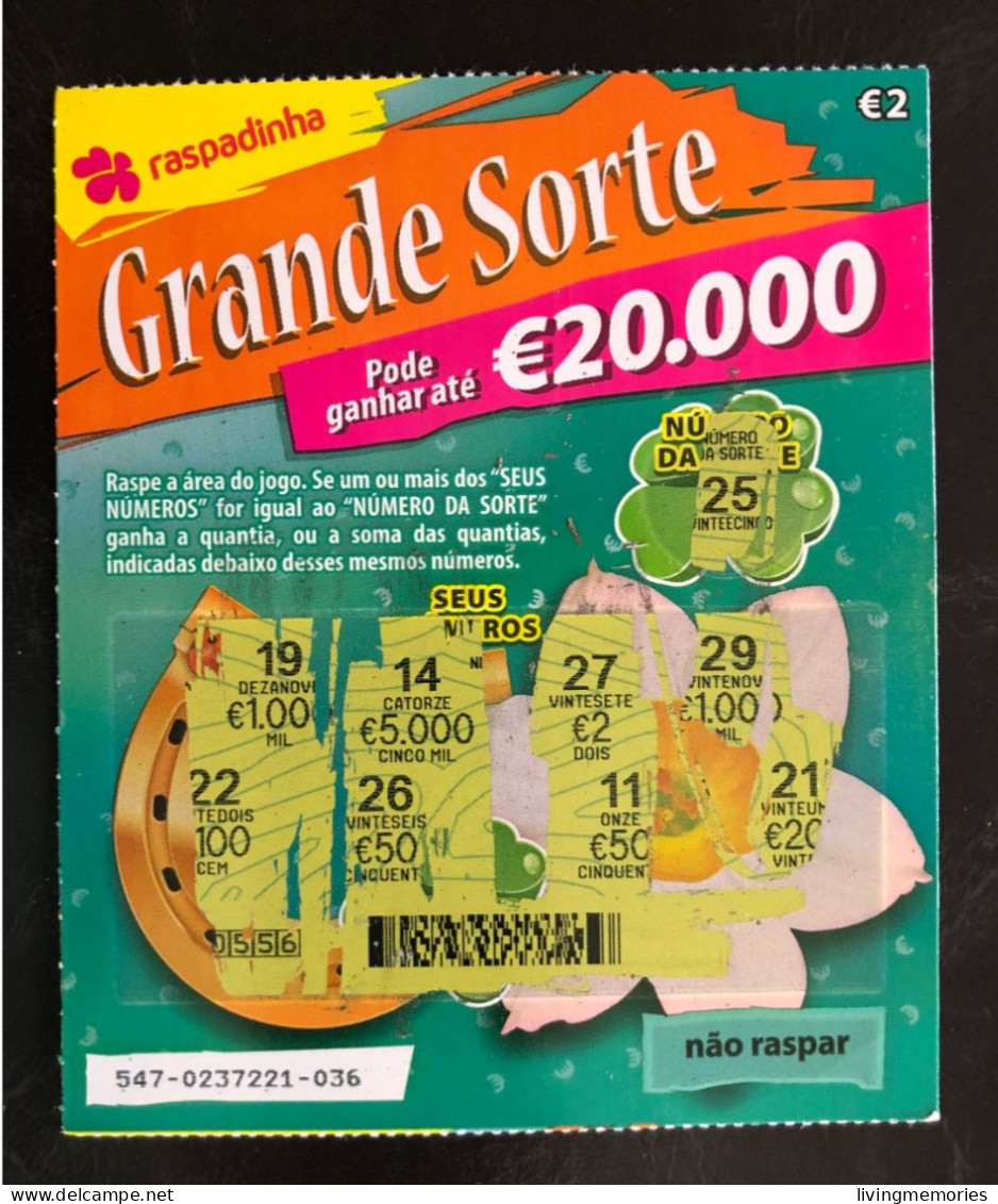 114 G, Lottery Tickets, Portugal, « Raspadinha », « Instant Lottery », « GRANDE SORTE »,  Nº 547 - Billets De Loterie