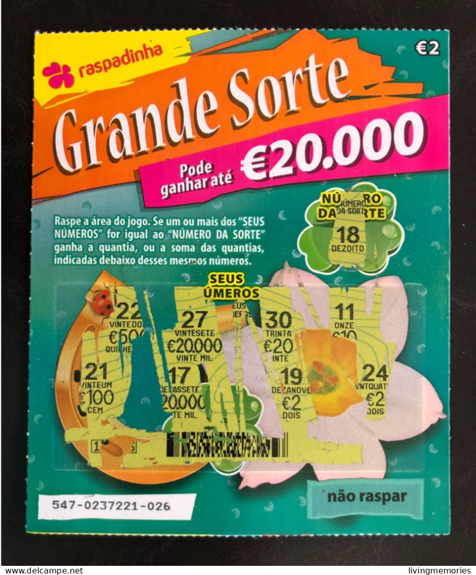 114 G, Lottery Tickets, Portugal, « Raspadinha », « Instant Lottery », « GRANDE SORTE »,  Nº 547 - Billets De Loterie