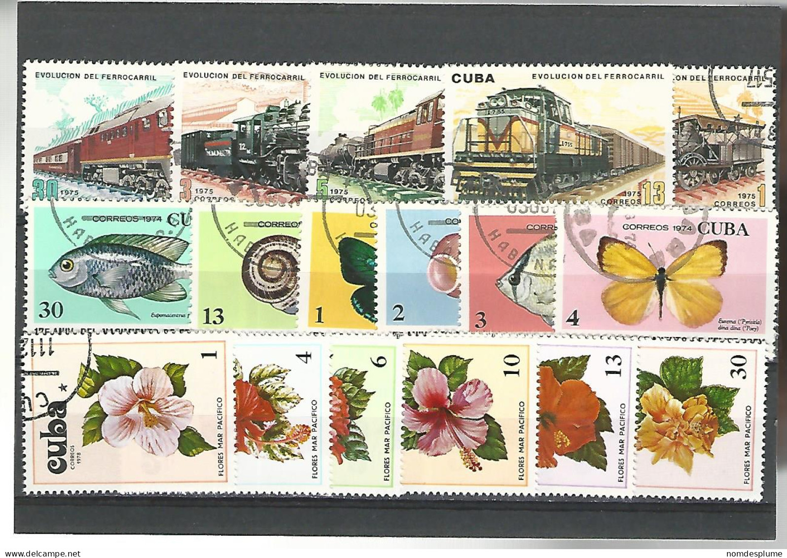 52580 ) Collection Cuba Postmark Trains Fish Flowers - Lots & Serien