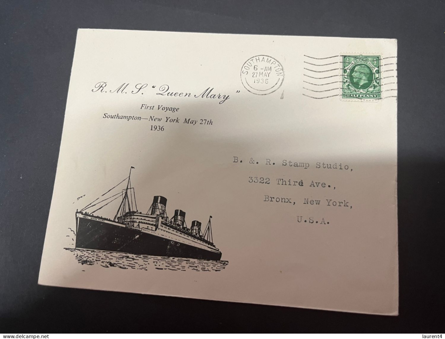 17-9-2023 (1 U 24) UK Cover - 1936 - R.M.S Queen Mary First Voyage From Southampton To New York (16 X 12.8 Cm) - Sonstige (See)