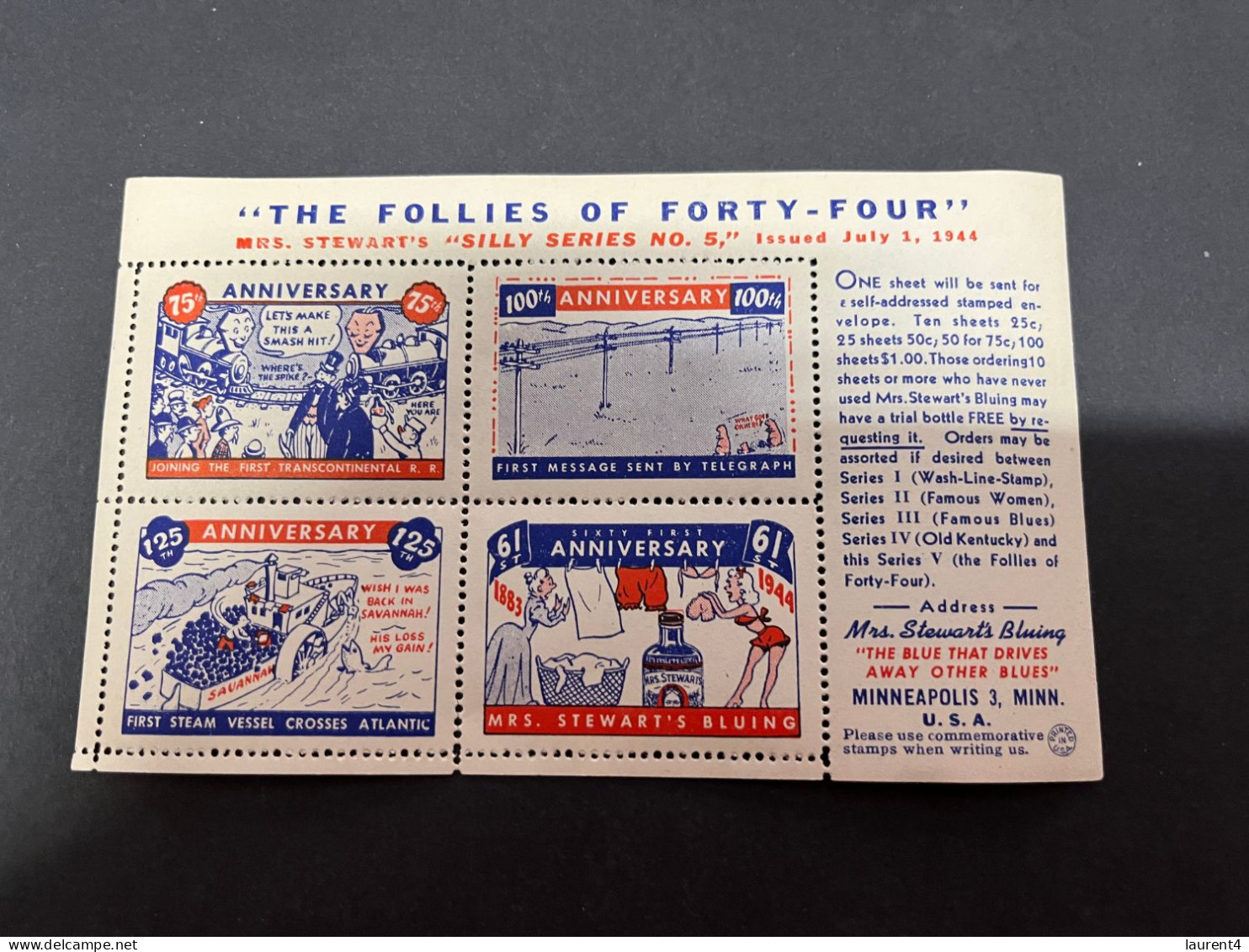 17-9-2023 (stamp) USA - Cinderella Stamp (bloc Of 4) The Folies Of Forty-Four (1944) - Non Classificati