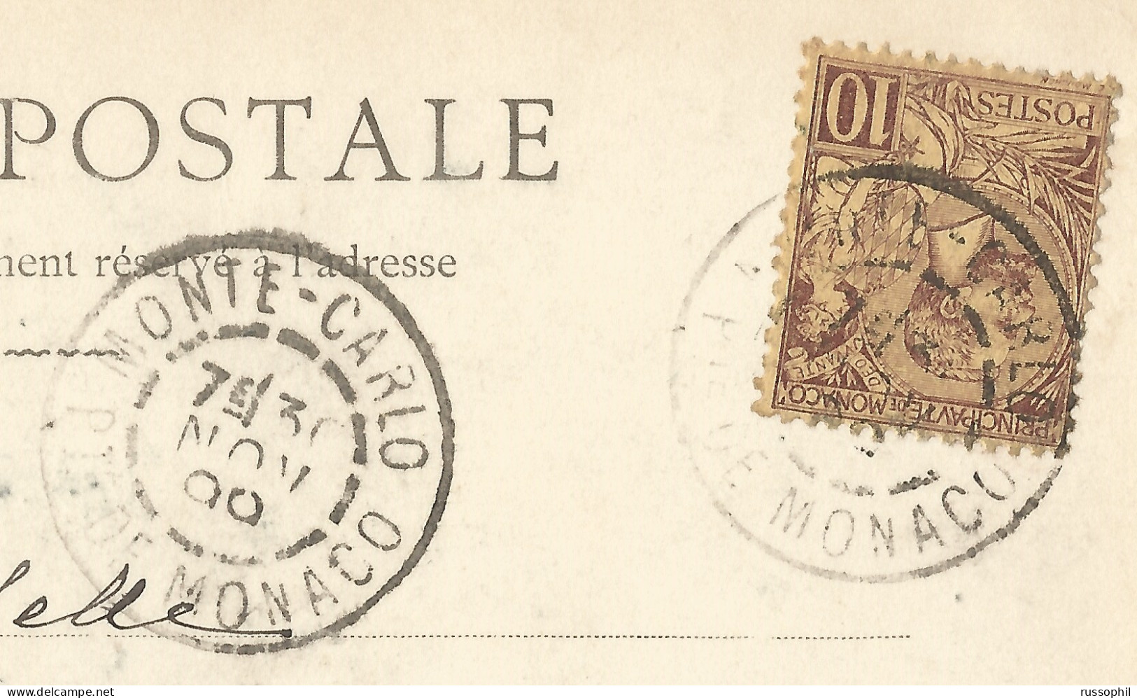 MONACO - A2 DEPARTURE CDSs "MONTE CARLO PTE DE MONACO" ON FRANKED PC (Yv #14 ALONE) TO BELGIUM 1900 - Cartas & Documentos