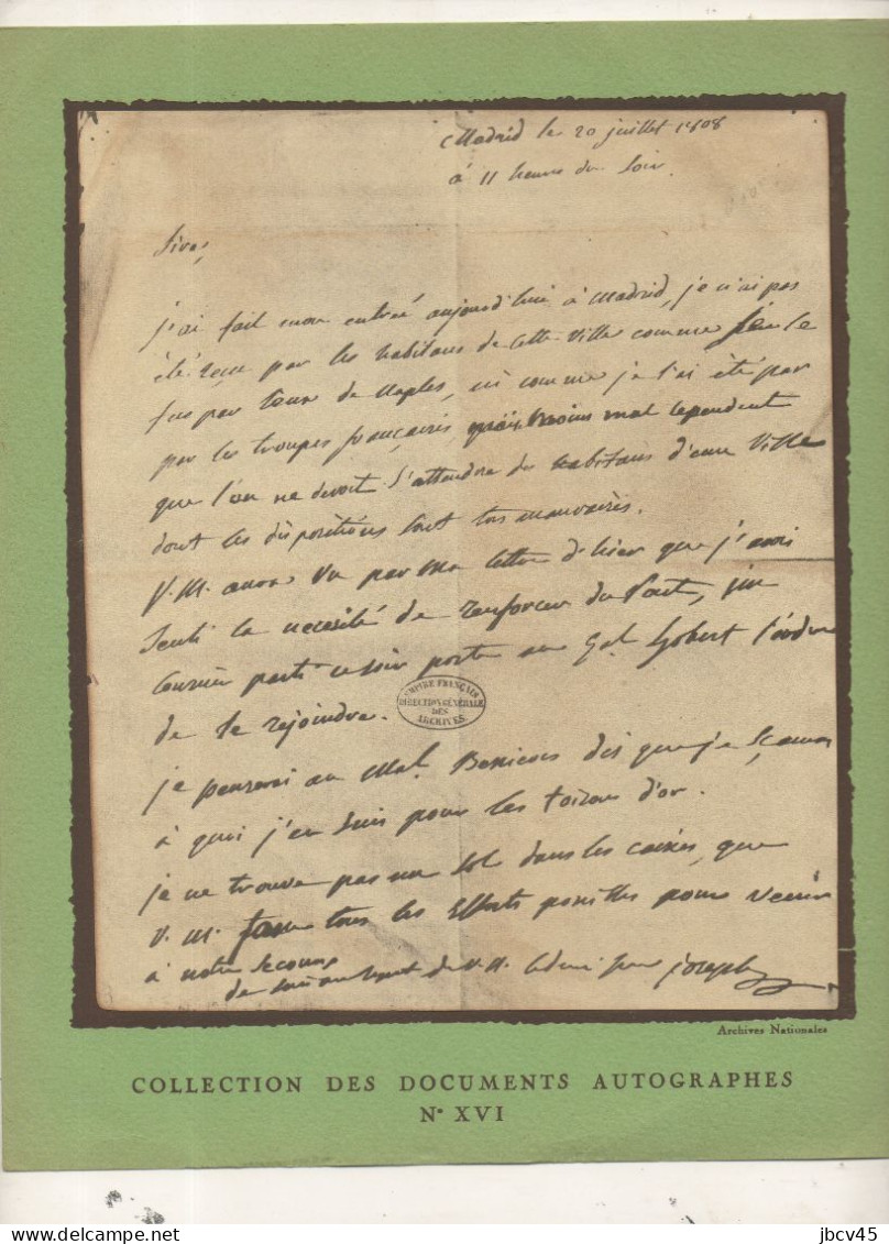 Collection Documents Autographes N°16 Lettre De MURAT  20 Juillet 1808  A MADRID - Revistas & Catálogos