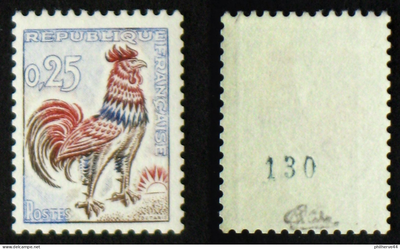 N° 1331c 25c COQ N° Vert Au Verso Neuf N** TB Cote 265€ Signé Calves - 1962-1965 Cock Of Decaris