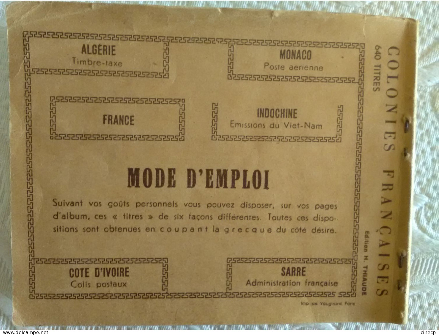 JEU DE TITRES COLONIES FRANCAISES EDITION THIAUDE S'ADAPTANT A TOUT ALBUM DE TIMBRES ALBUM ETIQUETTES A COLLER INDOCHINE - Other & Unclassified