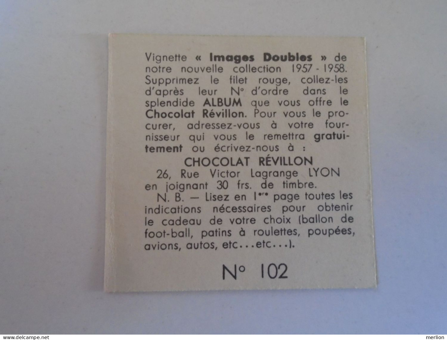 D198338 Images Chocolat Revillon N°102  Automobile Voiture Citroen 1956 - Revillon