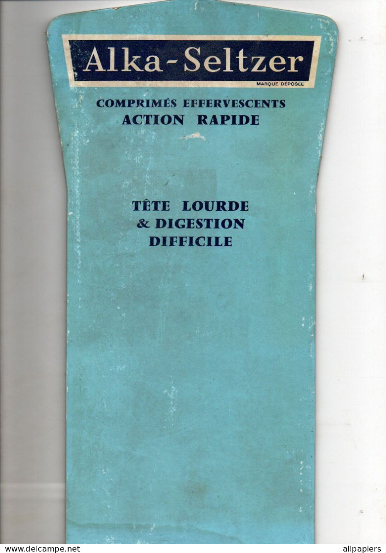 Publicité Carton épais Alka-Seltzer Comprimés Effervescents Action Rapide Laboratoires Miles - Format : 13.5x30 Cm - Paperboard Signs